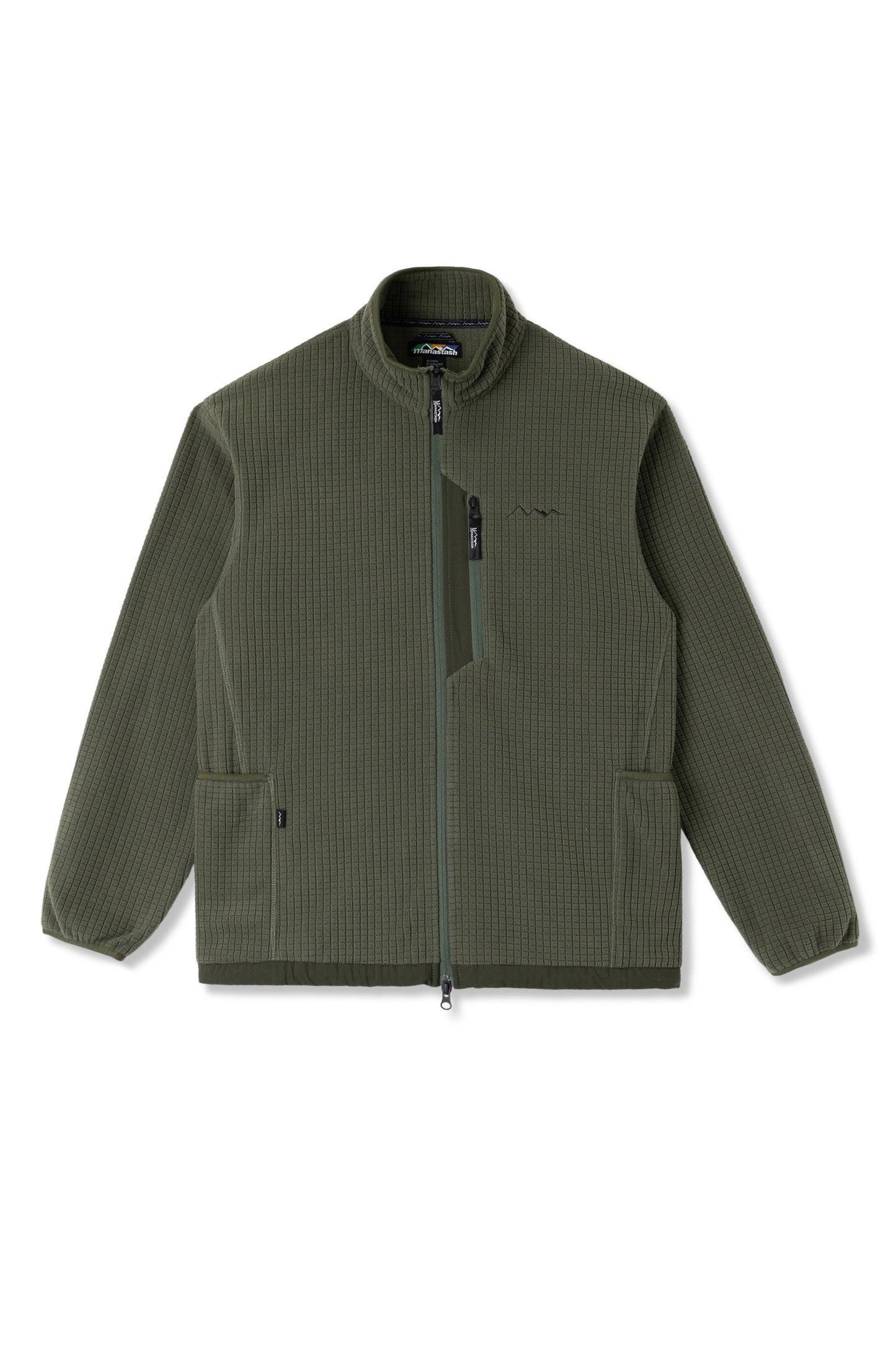 Grid Fleece Zip Jacket (Olive)